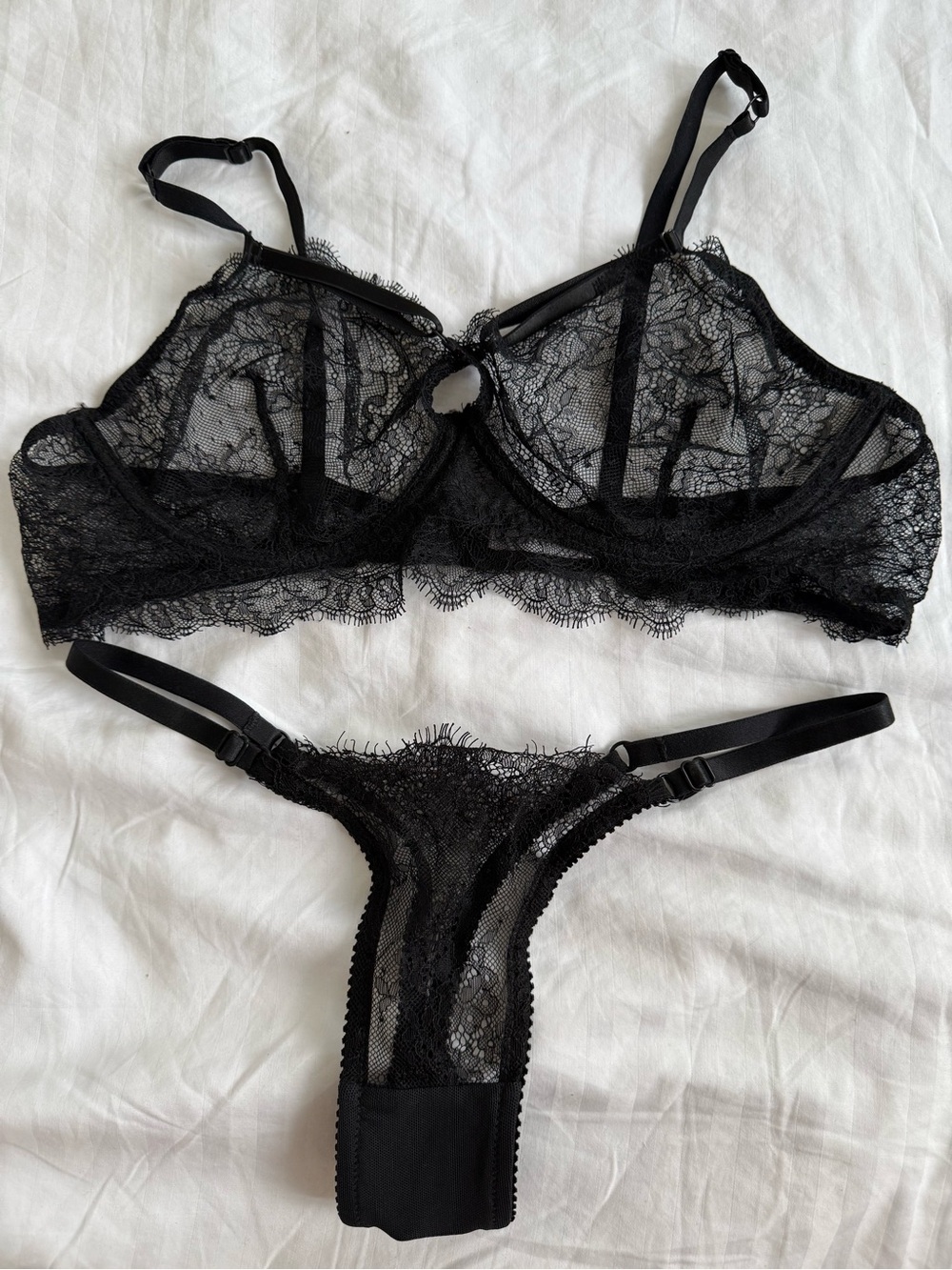 Sheer Black Lace Bralette & Thong Set - Elegant Women's Intimates